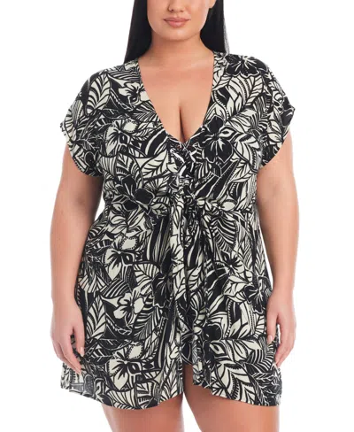 Bleu By Rod Beattie Plus Size Ciao Bella Tie-front Caftan Cover-up In Black