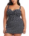 Bleu Rod Beattie Plus Size Dot-print Double Trouble Shirred Swimdress In Coconut Water