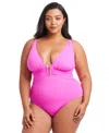 Bleu Rod Beattie Plus Size Key Item Plunge Plunging-neck Swimsuit In Pink