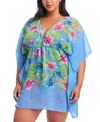 Bleu By Rod Beattie Plus Size Lets Get Away Drawstring Caftan In Multi