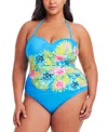 Bleu Rod Beattie Plus Size Lets Get Away Shirred Swimsuit In Multi