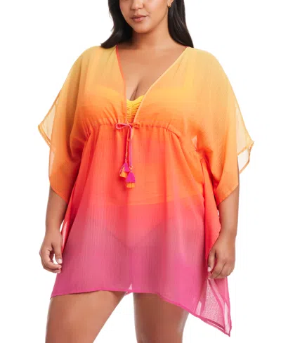 Bleu By Rod Beattie Plus Size Ombre Beat The Heat Caftan Swim Cover-up In Rosa