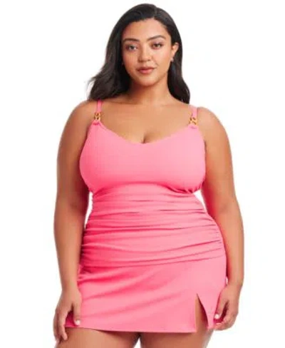 Bleu By Rod Beattie Plus Size Pique Ole Tankini Top Skirted Bottoms In Azur Park