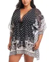 Bleu Rod Beattie Plus Size Printed Double Trouble Caftan Cover-up In Black
