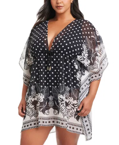 Bleu By Rod Beattie Plus Size Printed Double Trouble Caftan Cover-up In Black