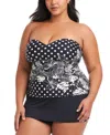 Bleu By Rod Beattie Plus Size Printed Double Trouble Shirred Bandini Swim Top In Black