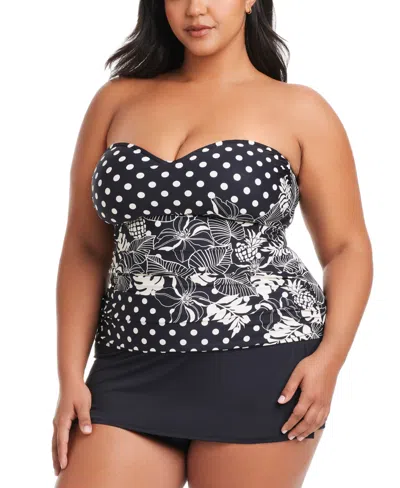 Bleu By Rod Beattie Plus Size Printed Double Trouble Shirred Bandini Swim Top In Black