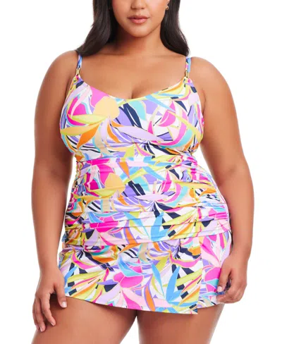 Bleu Rod Beattie Plus Size Printed Living Color Scoop-neck Underwire Tankini Top In Multi