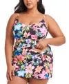 Bleu Rod Beattie Plus Size Printed Sweet Escape Draped Hipster Swim Skirt In Multi