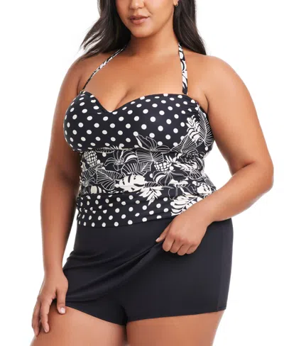 Bleu Rod Beattie Plus Size Ring Me Up Skirted Swim Boy Shorts In Black