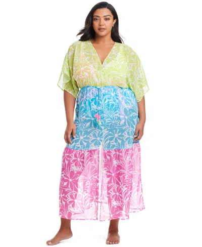 Bleu By Rod Beattie Plus Size Sock It To Me Chiffon Dress Swim Cover-up In Multi