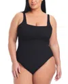 BLEU BY ROD BEATTIE PLUS SIZE SQUARE-NECK ONE-PIECE SWIMSUIT