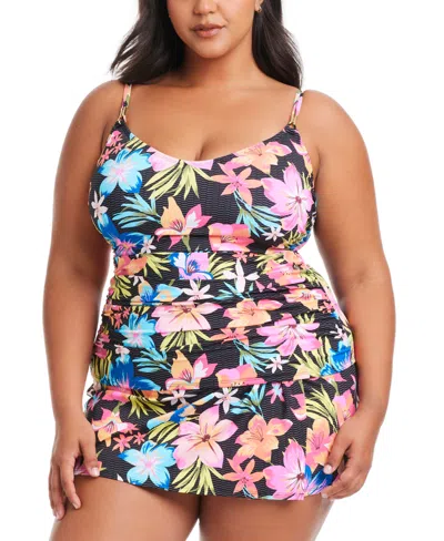 Bleu Rod Beattie Plus Size Sweet Escape Shirred Scoop-neck Underwire Tankini Top In Multi