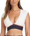 Bleu Rod Beattie Women's Button Down Cap-sleeve Cropped Bikini Top In Coconut
