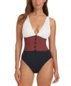 Bleu By Rod Beattie Women's Colorblocked Button-front One-piece Swimsuit In Coconut