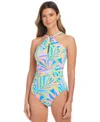 Bleu Rod Beattie Women's On The Bright Side Printed High Neck One-piece Swimsuit In Multi