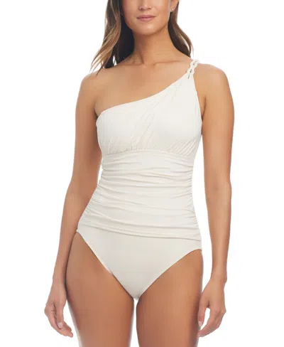 Bleu By Rod Beattie Women's One-shoulder Shirred Swimsuit In Coconut Water