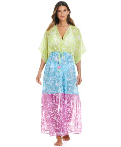 Bleu By Rod Beattie Women's Sock It To Me Printed Chiffon Cover-up Maxi Dress In Multi