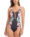 Bleu Rod Beattie Women's Sweet Escape Floral-print Lace-down One-piece Swimsuit In Multi