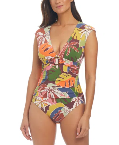 Bleu By Rod Beattie Women's Tropical-print Cap-sleeve Swimsuit In Multi