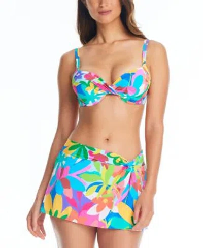 Bleu By Rod Beattie Womens Away We Go Bikini Top Side Drape Hipster Swim Skirt In Multi