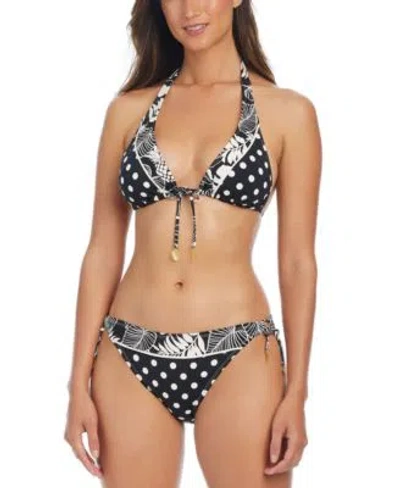 Bleu By Rod Beattie Womens Double Trouble Triangle Bikini Top Tied Hipster Bottoms In Black