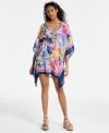 Bleu By Rod Beattie Womens Living Color Ruched One Piece Swimsuit Caftan Swim Cover Up In Multi