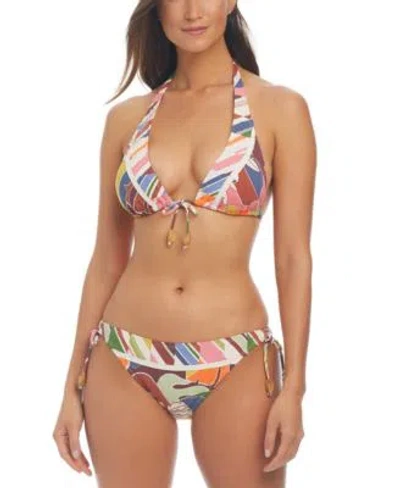 Bleu Rod Beattie Womens Printed Tall Triangle Bikini Top Side Tie Hipster Bottoms Sarong Cover Up In Multi