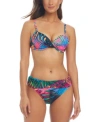 Bleu Rod Beattie Womens Printed Twist Front Bikini Top Sarong Hipster Bottoms In Multi