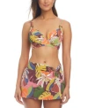 Bleu By Rod Beattie Womens Printed Underwired Bikini Top Draped Skirted Hipster Bottoms In Multi