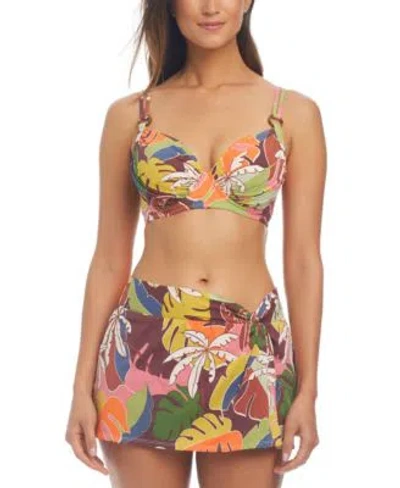 Bleu By Rod Beattie Womens Printed Underwired Bikini Top Draped Skirted Hipster Bottoms In Multi