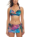 Bleu Rod Beattie Womens Printed Twist Front Bikini Top Sarong Hipster Bottoms In Multi