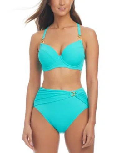 Bleu Rod Beattie Womens Ring Strap Underwired Bikini Top Shirred High Waisted Bottoms In Lagunita