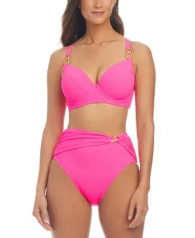 Bleu Rod Beattie Womens Ring Strap Underwired Bikini Top Shirred High Waisted Bottoms In Rosa