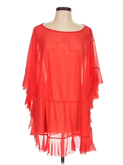 Pre-owned Bleu Rod Beattie 3/4 Sleeve Top Red Cold Shoulder Neckline Tops