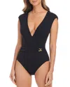 Bleu Rod Beattie Cap Sleeve One Piece Swimsuit In Black