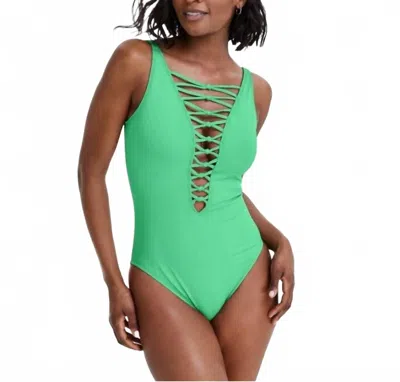 Bleu Rod Beattie Core Lace Down Mio One-piece Swimsuit In Parakeet In Multi