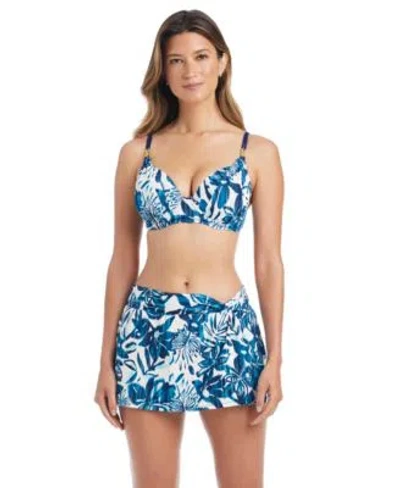 Bleu Rod Beattie Draft Bleu By Rod Beattie Womens Turning Tides Over The Shoulder Underwire Bra High Waist Swim Skirt In Multi