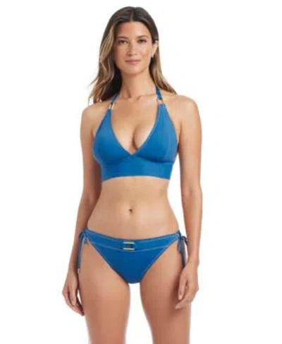 Bleu Rod Beattie Draft Bleu By Rod Beattie Womens V Neck Bikini Top Full Coverage Hipster Bottoms In Blue