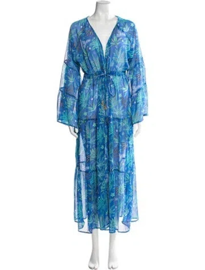 Pre-owned Bleu Rod Beattie Floral Print Pleated Accents Cover-up In Blue