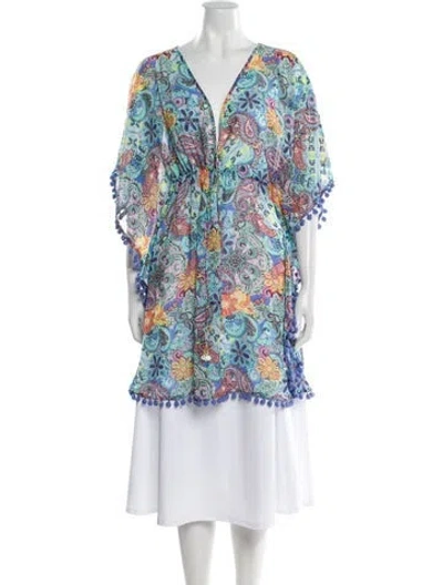 Pre-owned Bleu Rod Beattie Floral Print V-neck Sweater In Multi