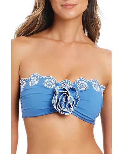 Bleu Rod Beattie Flower Detail Bandeau Bikini Top In Blue