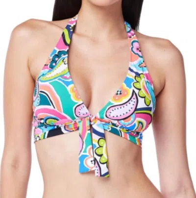 Bleu Rod Beattie Go For Bold Halter Tie Front Top In Green Multi