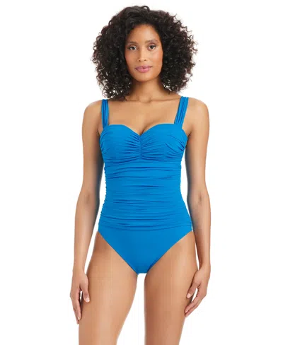 Bleu Rod Beattie Kore Shirred Bandeau One-piece Swimsuit In Blue