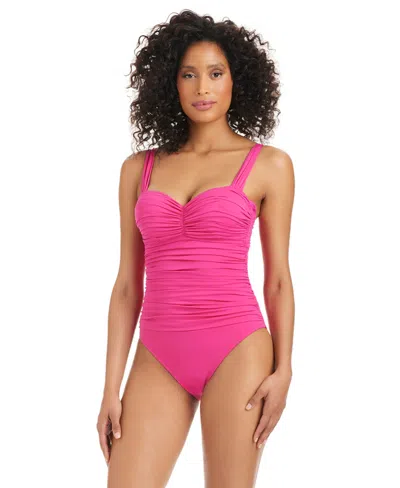 Bleu Rod Beattie Kore Shirred Bandeau One-piece Swimsuit In Pink