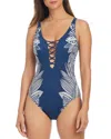 Bleu Rod Beattie Lace Up Front One Piece Swimsuit In Midnight
