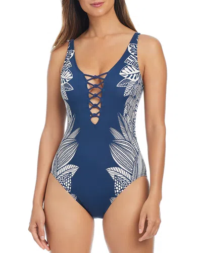 Bleu Rod Beattie Lace Up Front One Piece Swimsuit In Midnight