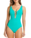 Bleu Rod Beattie Lace Up One Piece Swimsuit