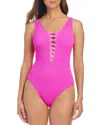 Bleu Rod Beattie Lace Up One Piece Swimsuit In Dahlia