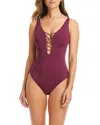 Bleu Rod Beattie Lace Up One Piece Swimsuit In Purple